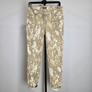 J. McLaughlin Printed Pattern Stretch Denim Straight Leg Safari Neutral Tan 6